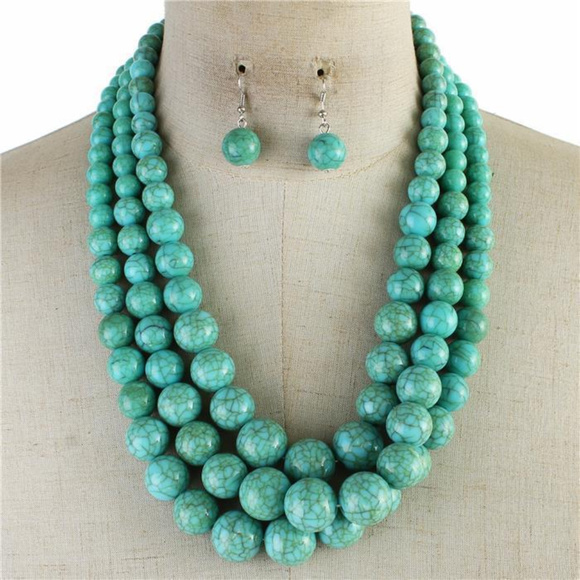SP Sophia Collection Jewelry - Three Layers Turquoise Lucite Beads Necklace